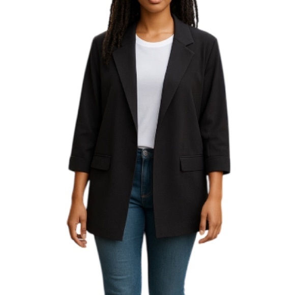 DR2 Oversized Open Blazer Black Textured Polyester Stretch Jacket Pockets S - Picture 1 of 11